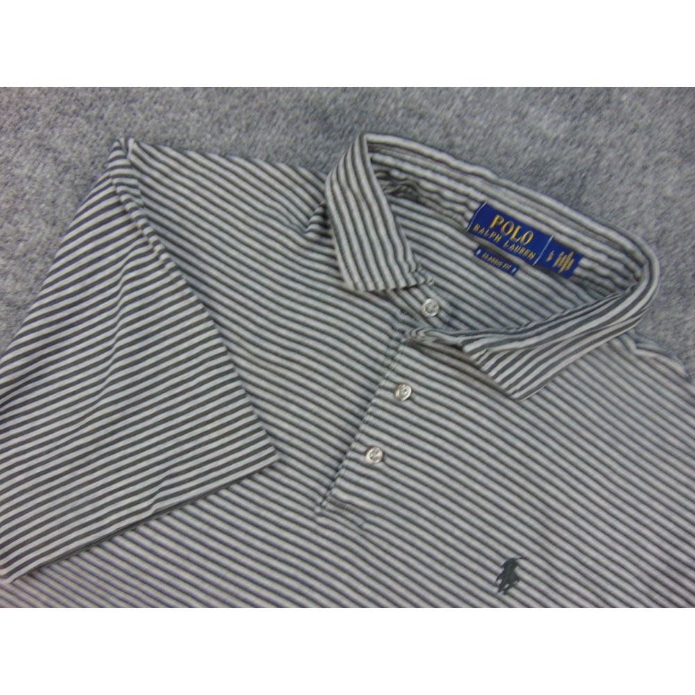 Polo Ralph Lauren Polo Mens L Classic Fit Gray‎ Striped Short Sleeve Preppy Core